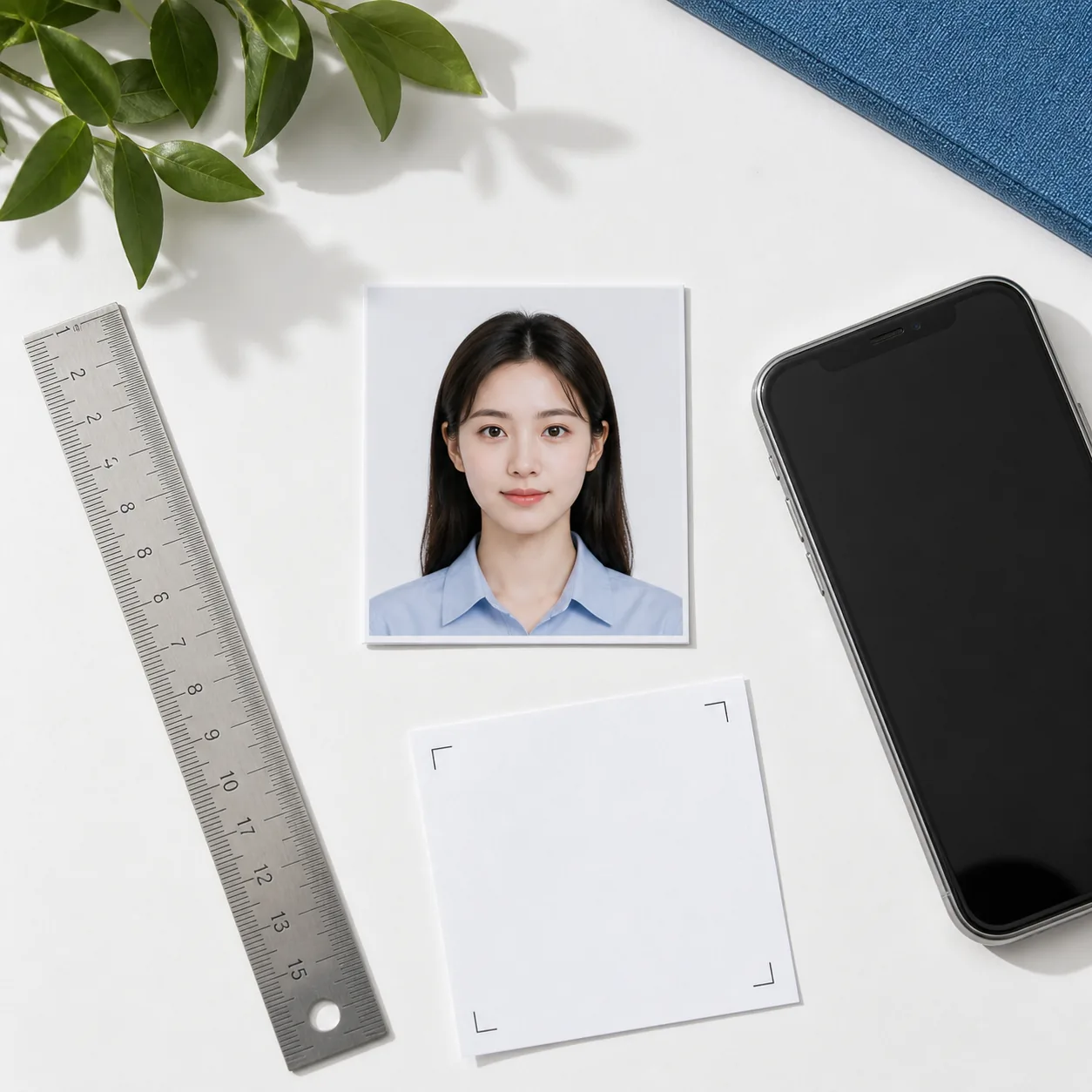 Illustrazione di una foto quadrata accanto a un righello e a un iPhone per controllare il formato 2x2