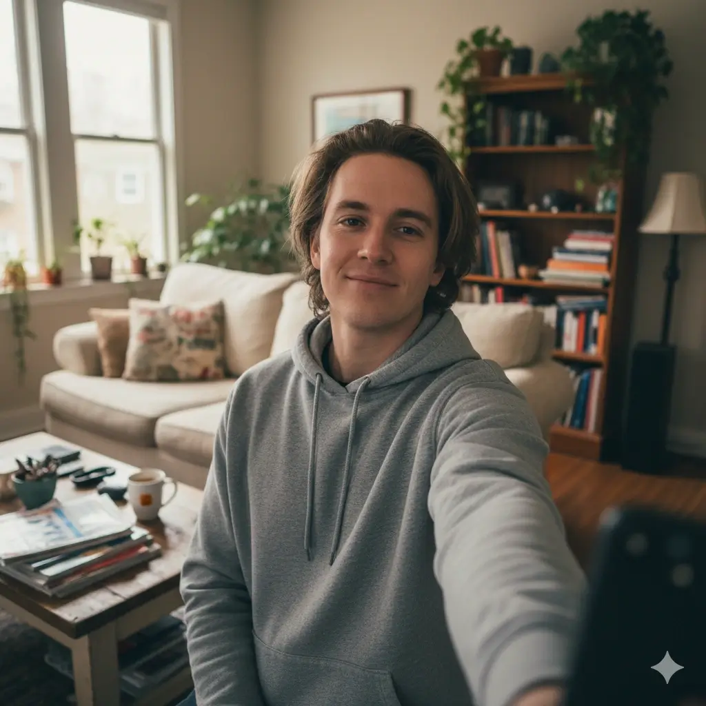 Selfie casual antes do processamento IA